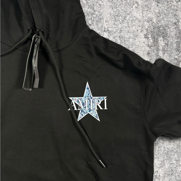 AMIRI Paisley Star-Print Baby Blue Hoodie Mens Size Large - Picture 2 of 3